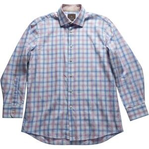 Tattersall Dress Shirt Mens 16.5 32/33 Blue Check Regular Fit Cotton LS